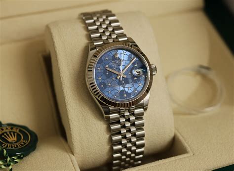 rolex datejust blue flower dial|rolex datejust blue motif.